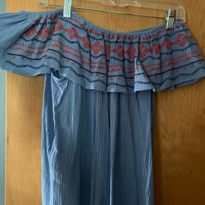 Blue embroidery off the shoulder top